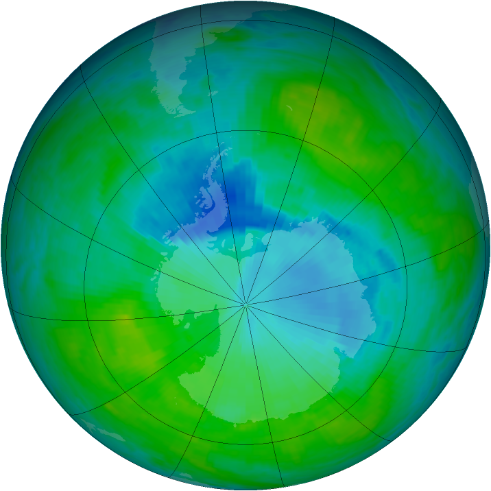 Antarctic ozone map for 18 December 1990